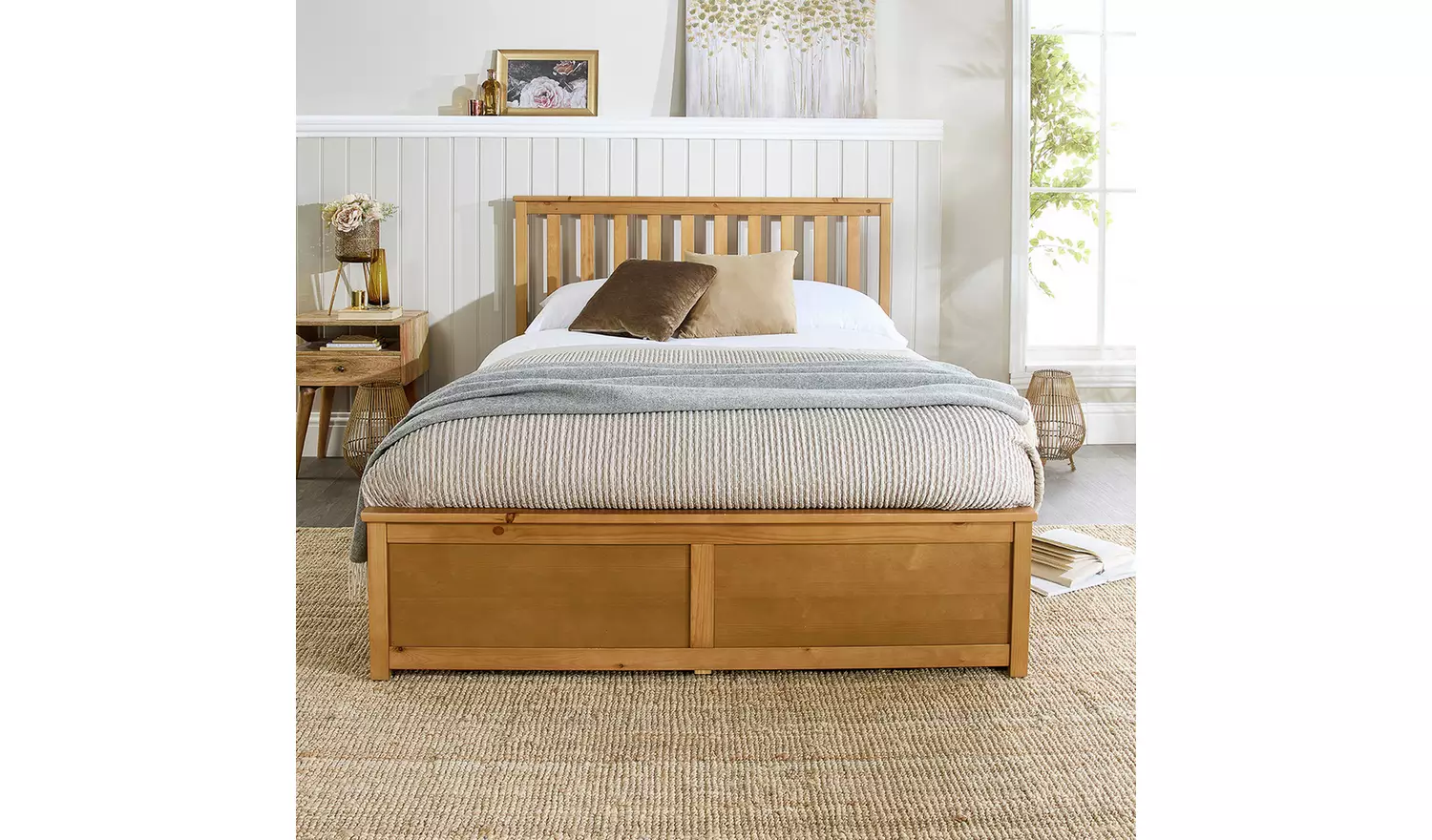 Aspire Atlantic Small Double End Lift Ottoman Bed-Light Wood