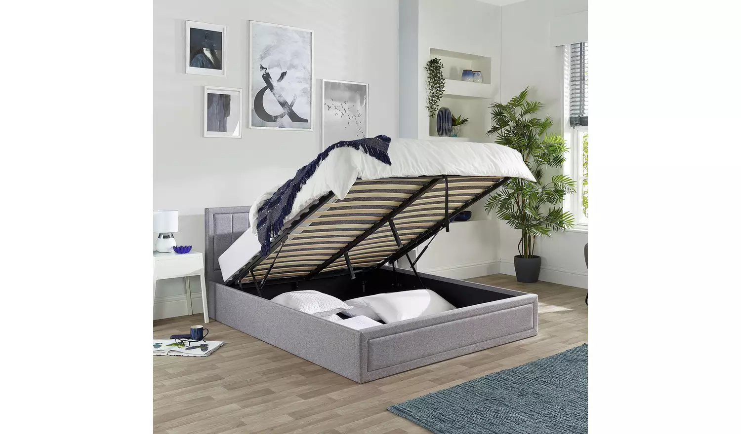 Aspire Cotswold Double Ottoman Bed with Mattress - Grey