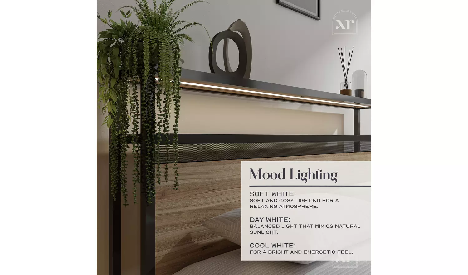 XR Living Denver King Size Ottoman Bed with LED Lights - Oak