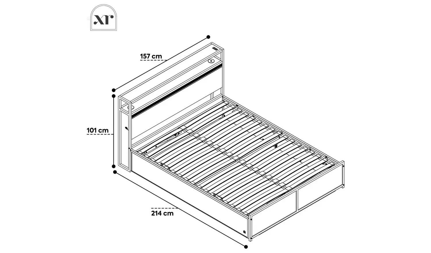 XR Living Denver King Size Ottoman Bed with LED Lights - Oak