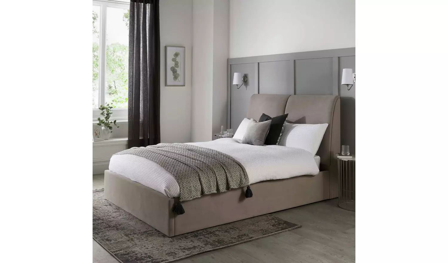 GFW Montrel Kingsize Velvet End Lift Ottoman Bed - Natural