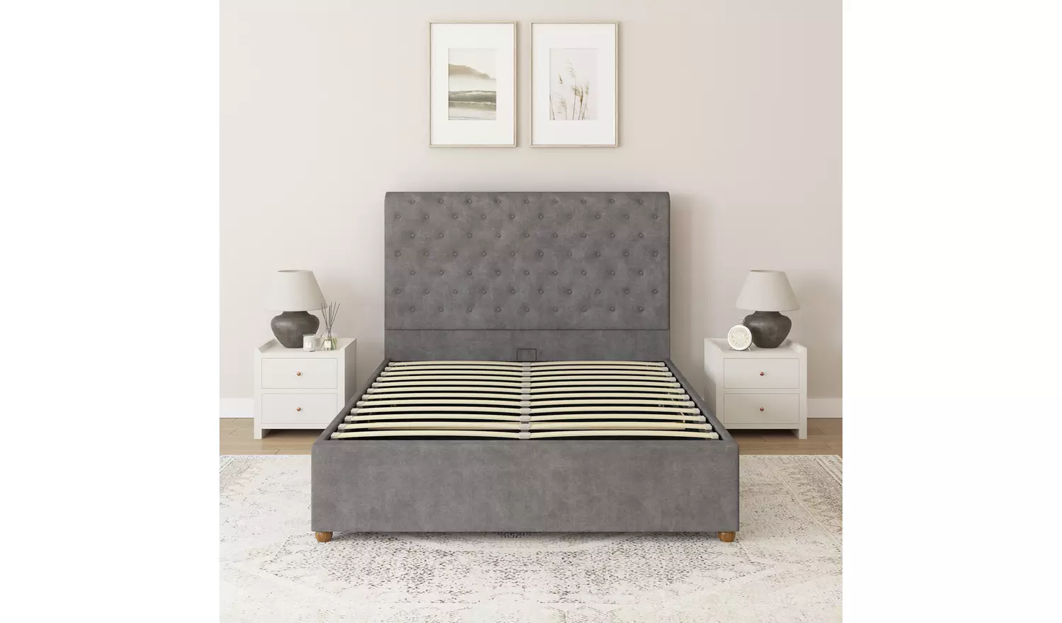 Aspire Taylor Kingsize Velvet End Lift Ottoman Bed - Steel