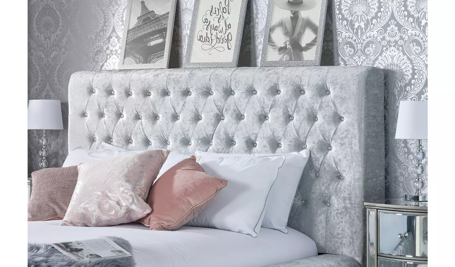 Birlea Grande Double Crushed Velvet Bed Frame - Silver