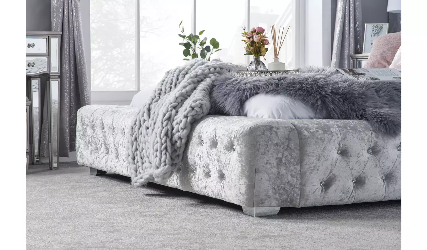 Birlea Grande Double Crushed Velvet Bed Frame - Silver