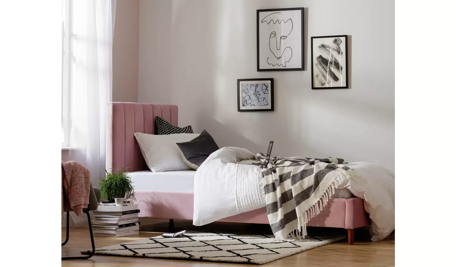 Argos Home Pandora Single Velvet Bed Frame - Pink