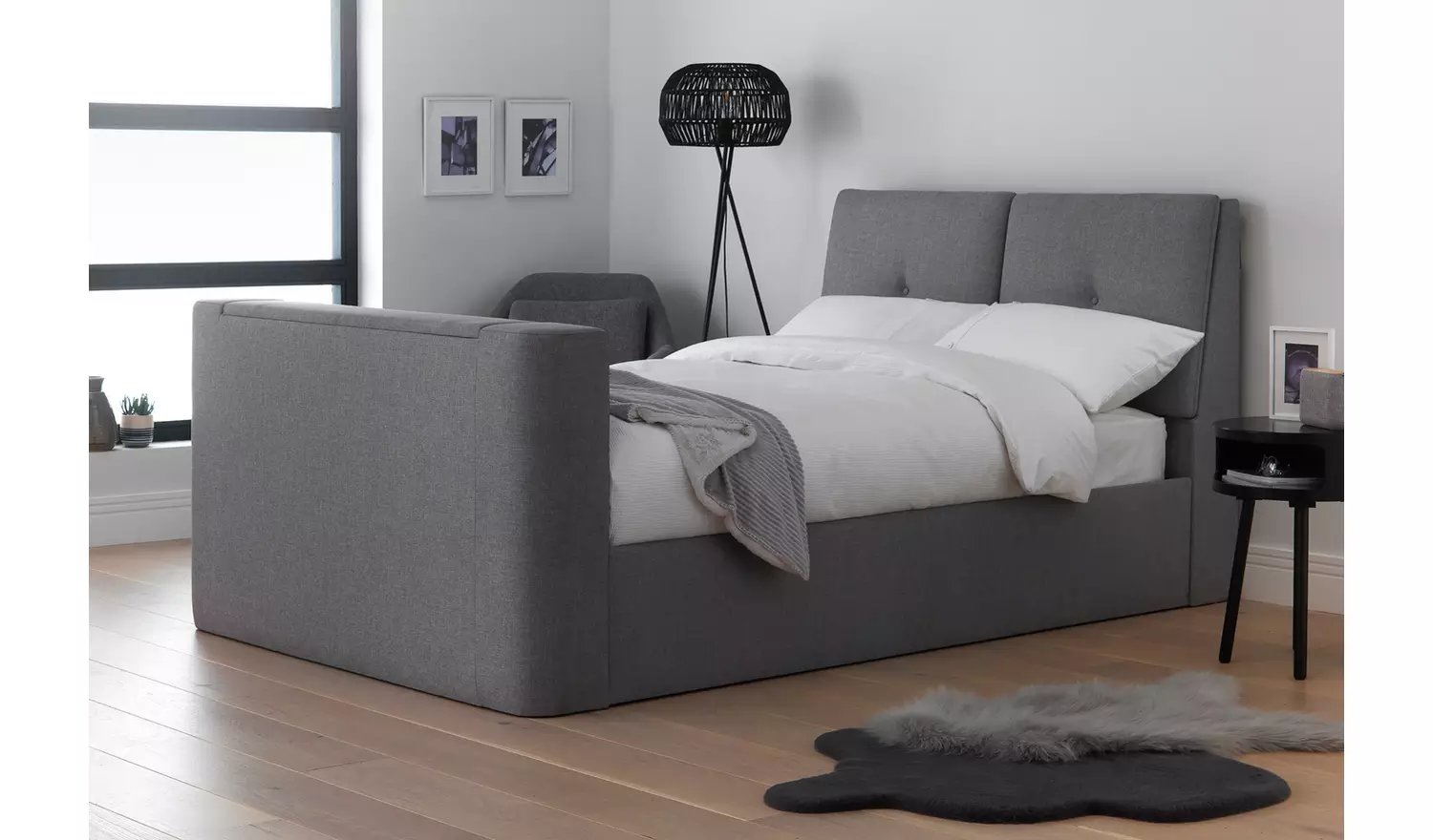 Argos Home Jakob Kingsize TV Ottoman Bed Frame - Grey