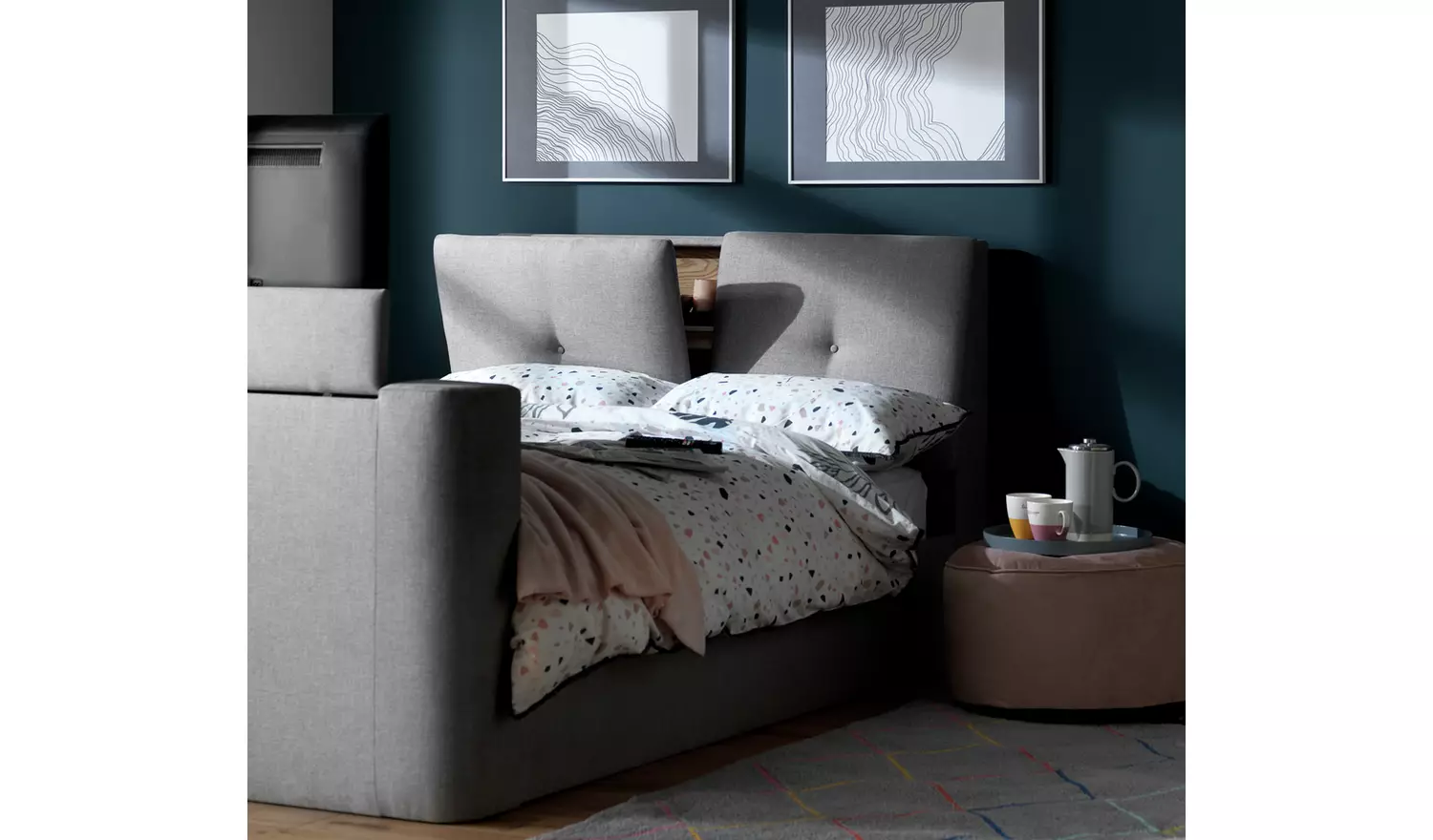 Argos Home Jakob Double TV Ottoman Bed Frame - Grey