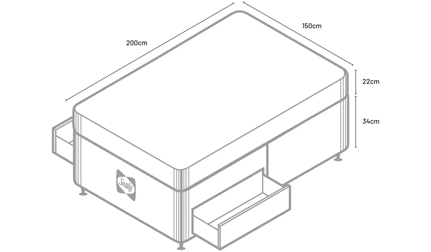 Sealy Abbot Pillowtop Kingsize 2 Drawer Divan Bed - Grey