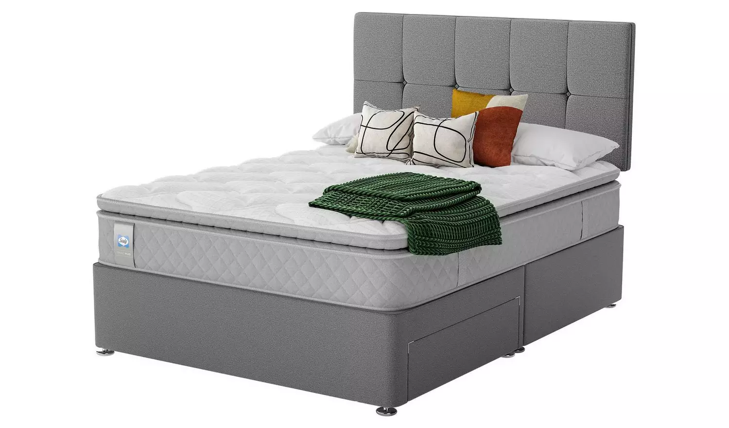 Sealy Abbot Pillowtop Kingsize 2 Drawer Divan Bed - Grey