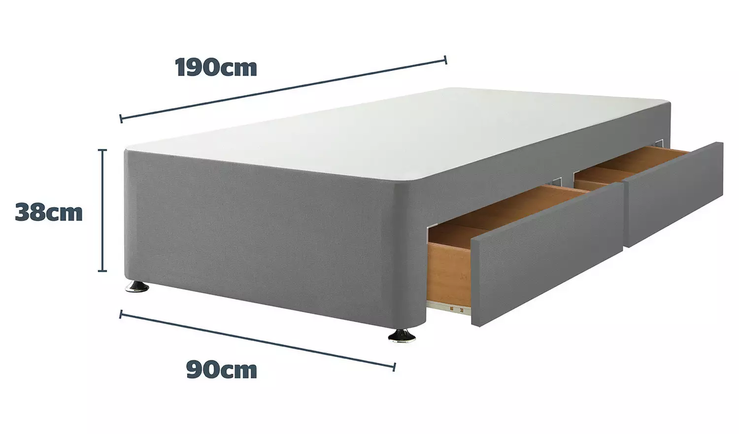 Silentnight Single 2 Drawer Divan Bed Base - Grey