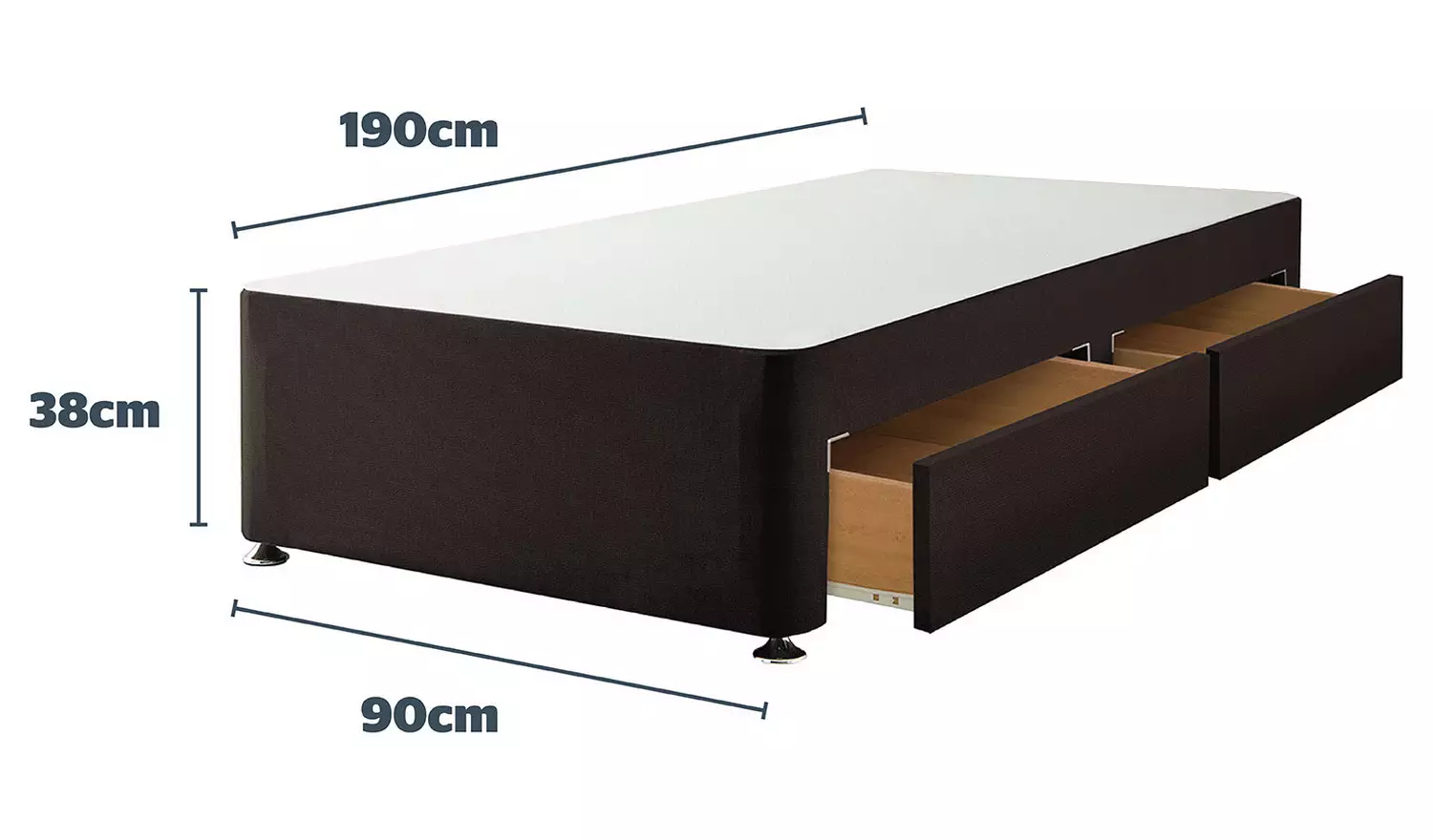 Silentnight Single 2 Drawer Divan Bed Base - Charcoal