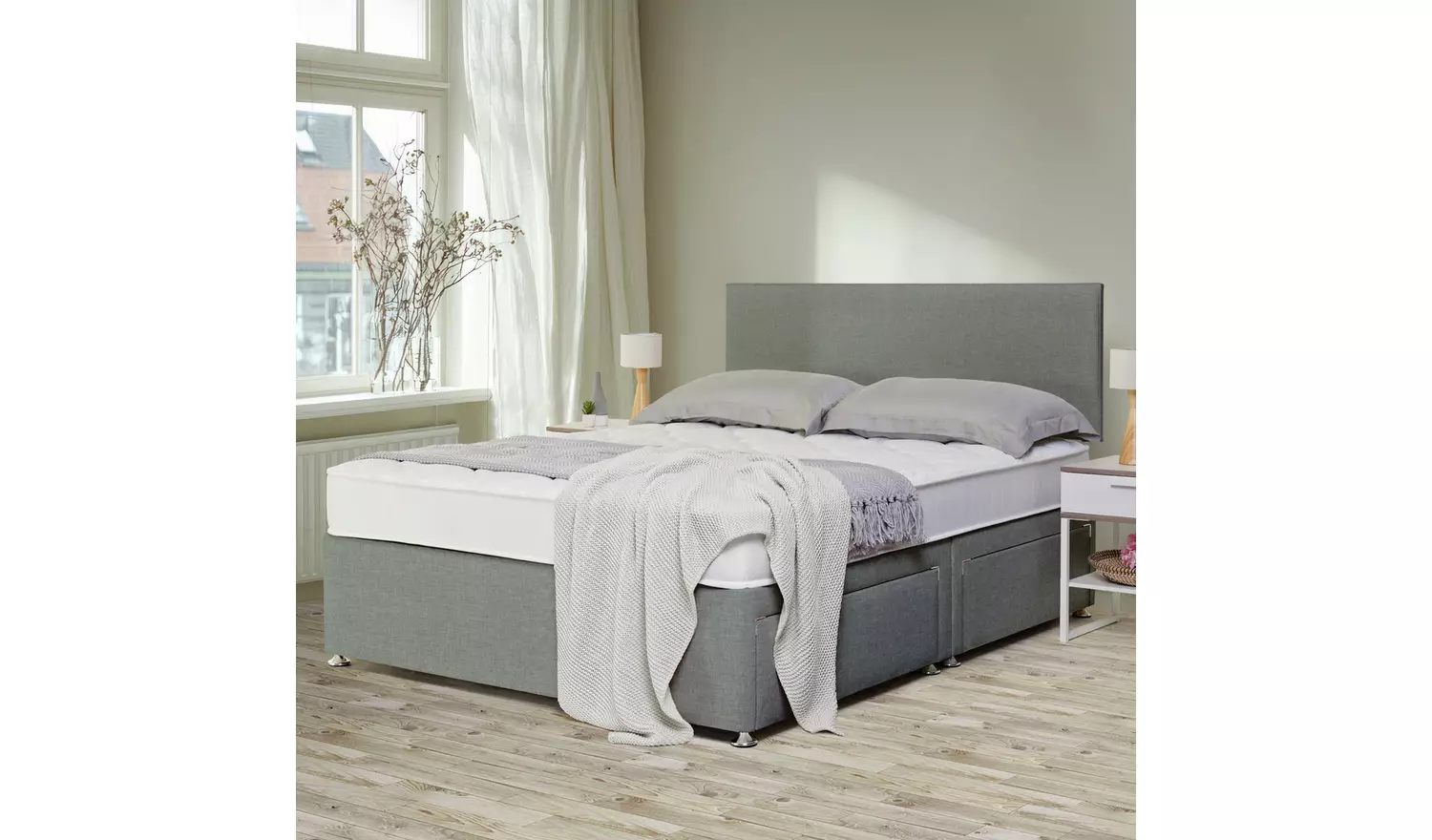 Argos Home Elmdon Memory Kingsize 4 Drawer Divan Bed - Grey