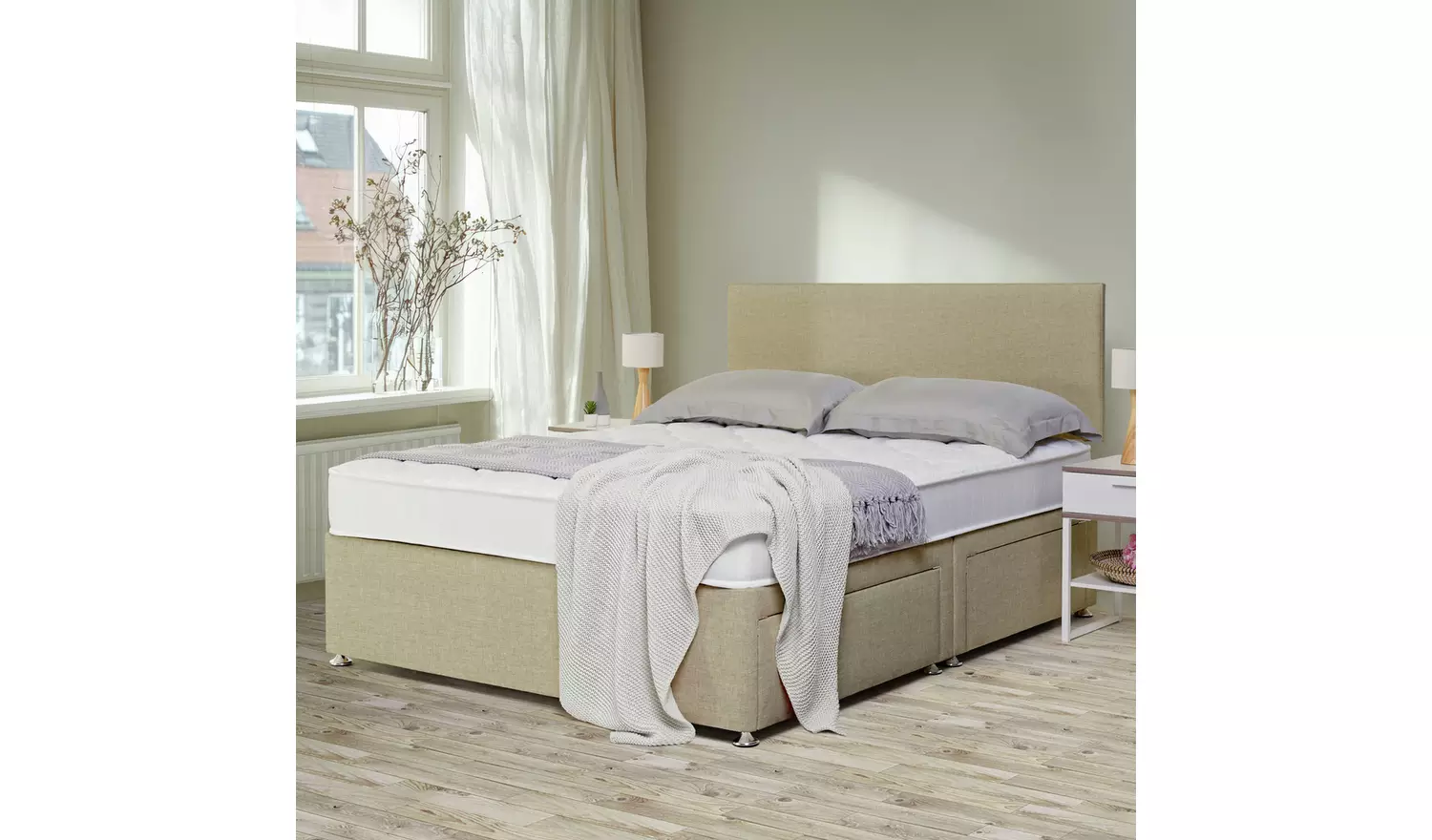 Argos Home Elmdon Memory Kingsize 4 Drawer Divan Bed-Natural