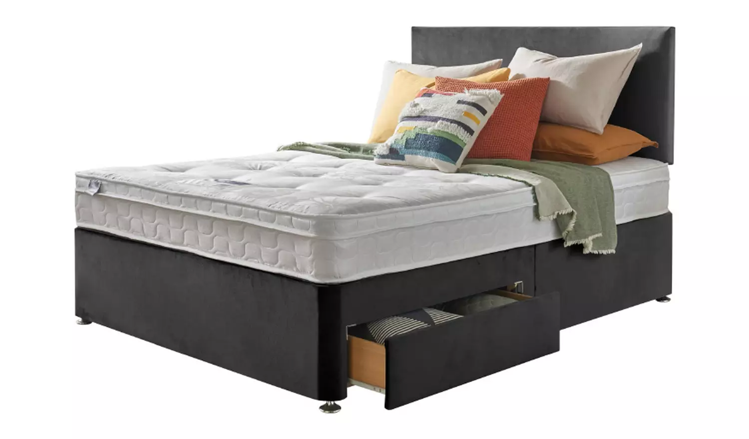 Silentnight Travis Double Ortho 2 Drawer Divan Bed- Charcoal