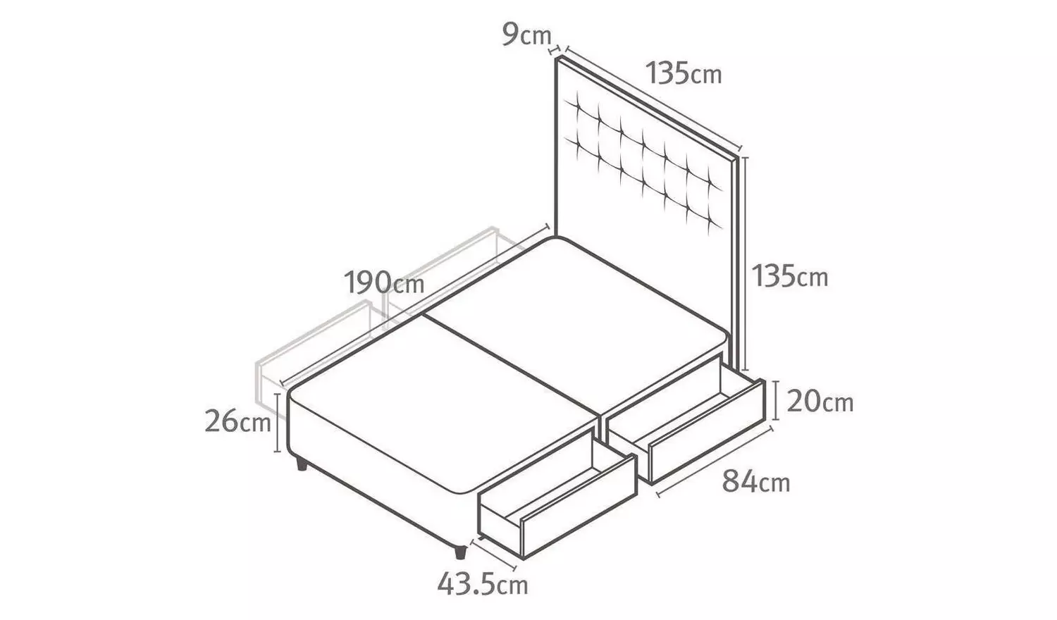 Silentnight Alaro Double 4 Drawer Divan Set - Slate Grey