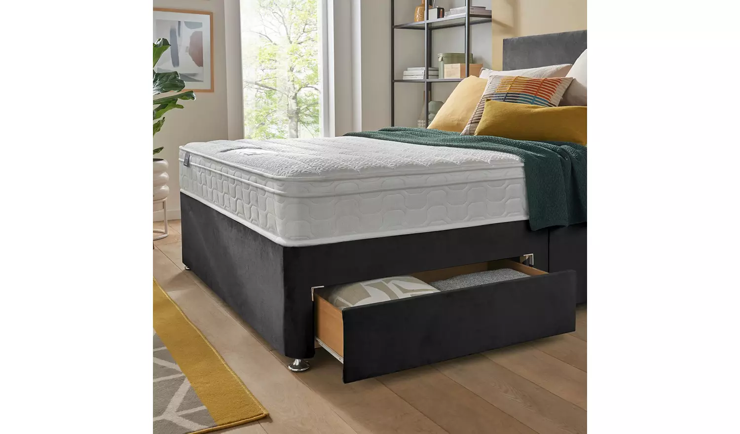 Silentnight Travis Small Double 2 Drawer Divan Bed- Charcoal