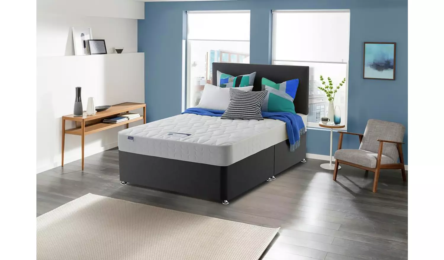 Silentnight Travis Small Double Drawer Divan Bed - Charcoal