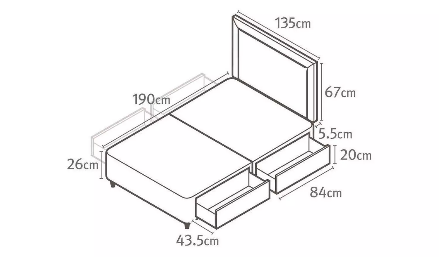 Silentnight Toulouse Double 4 Drawer Divan Set - Grey