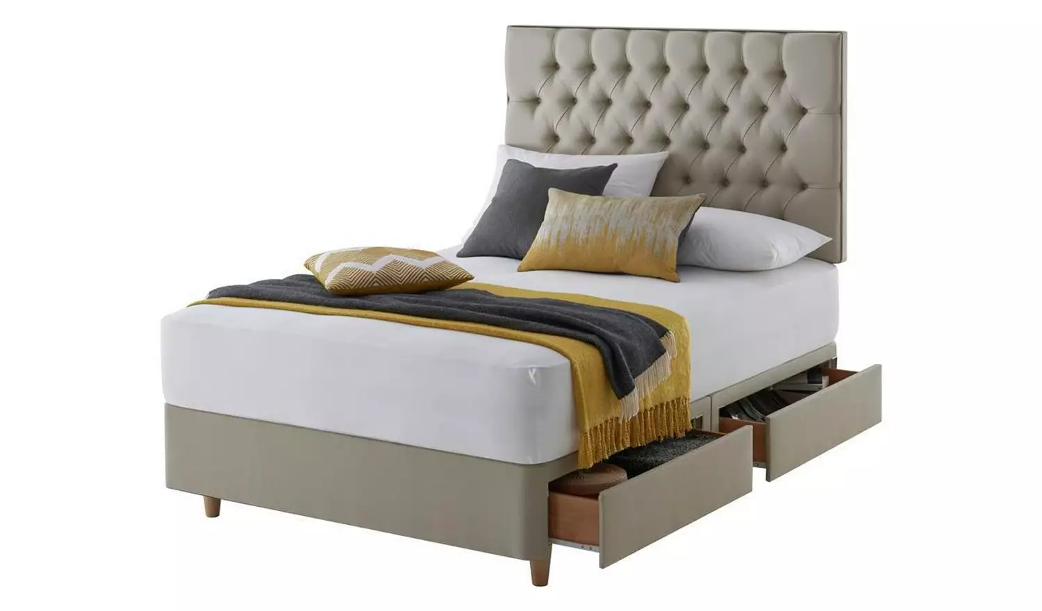 Silentnight Sassaria Double 4 Drawer Divan Set - Sandstone