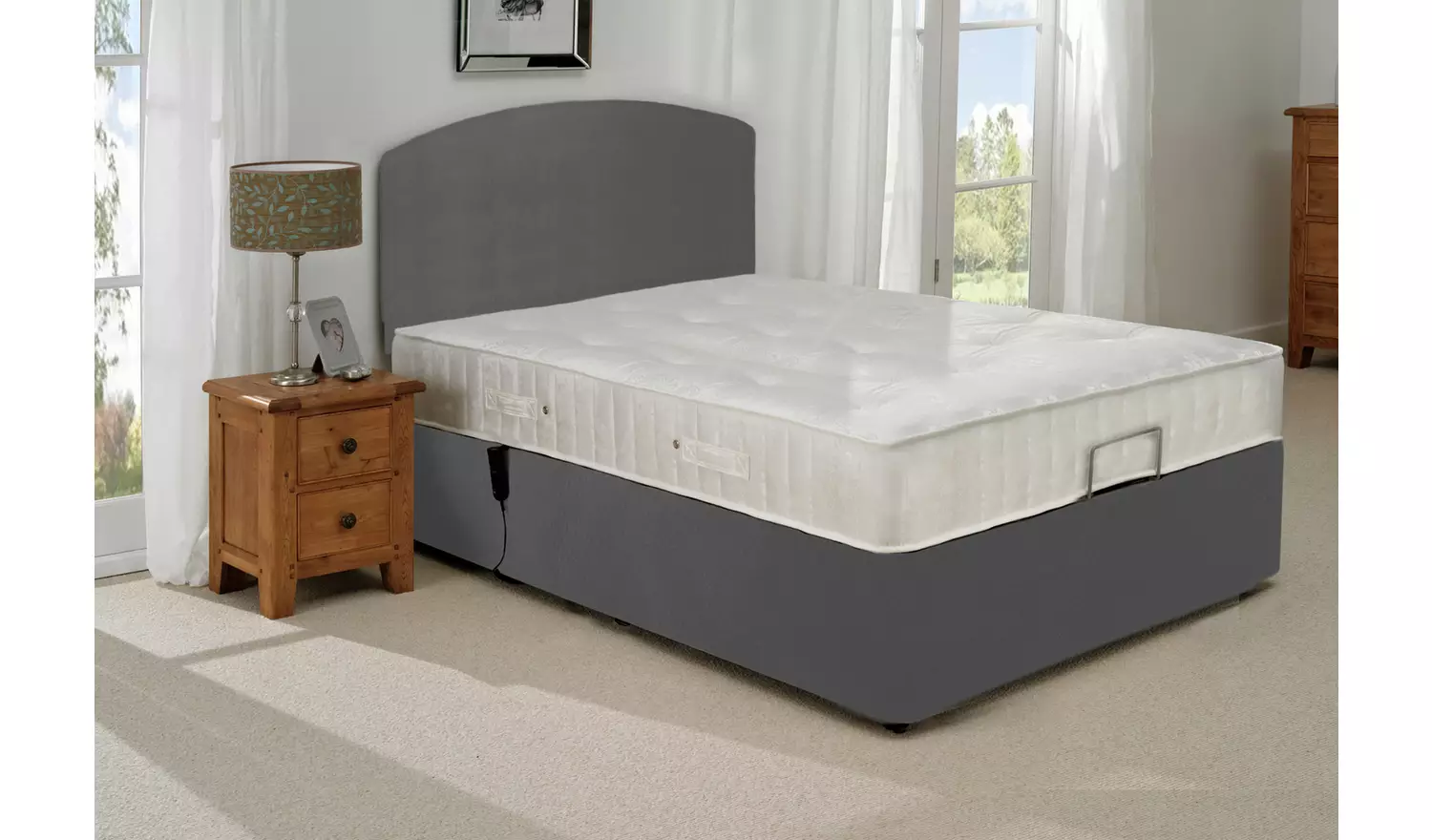 MiBed Berrington Adjustable Double Bed Frame with Guard-Grey