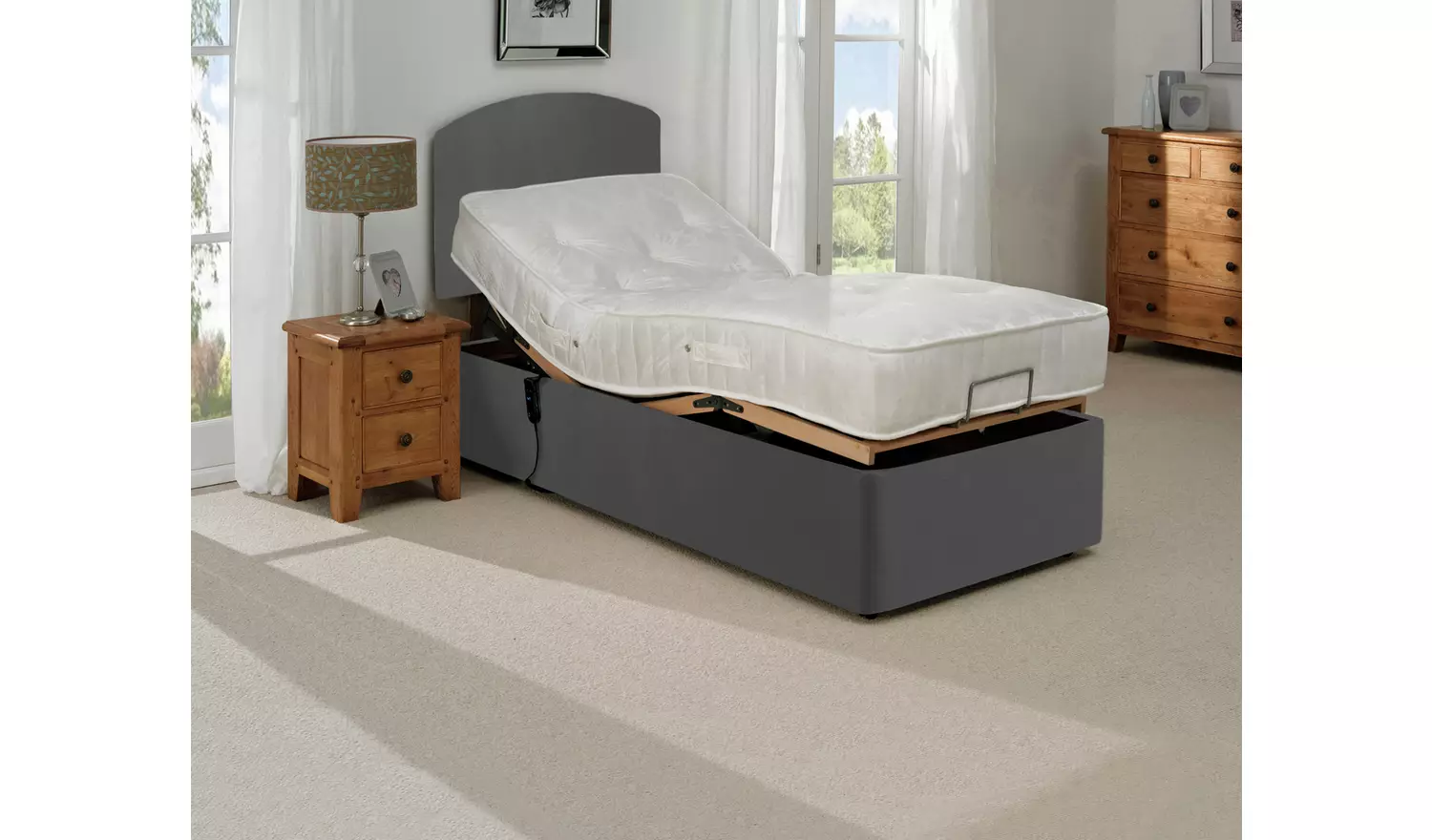 MiBed Berrington Adjustable Single Fabric Bed Frame - Grey