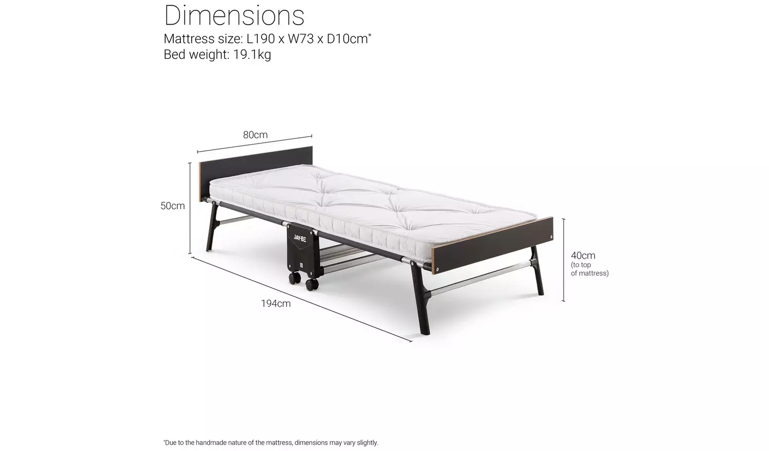 Jay-Be Grand Folding Bed with e-Pocket Mattress - Single