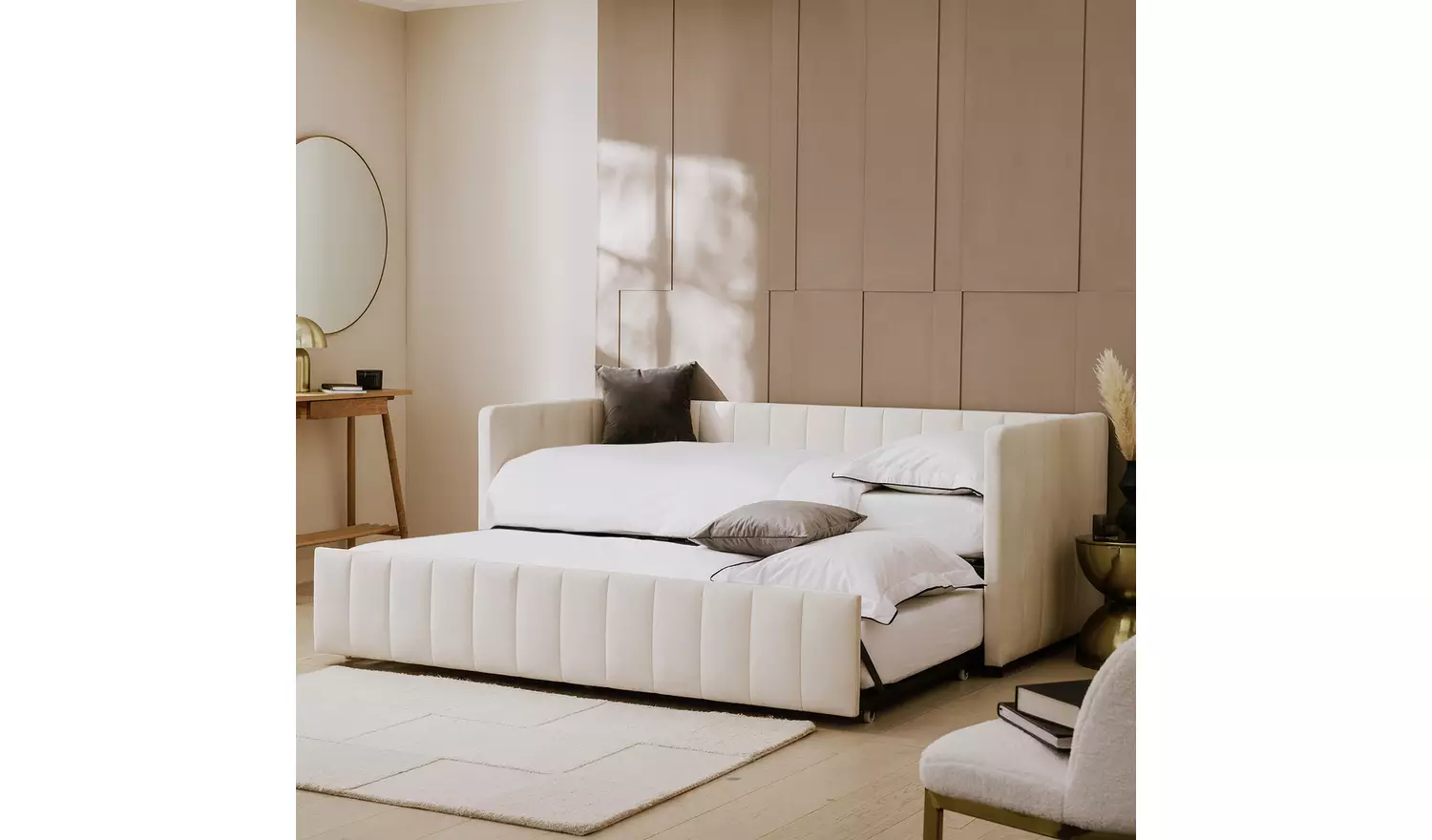 Argos Home Pandora Velvet Trundle Day Bed - Cream