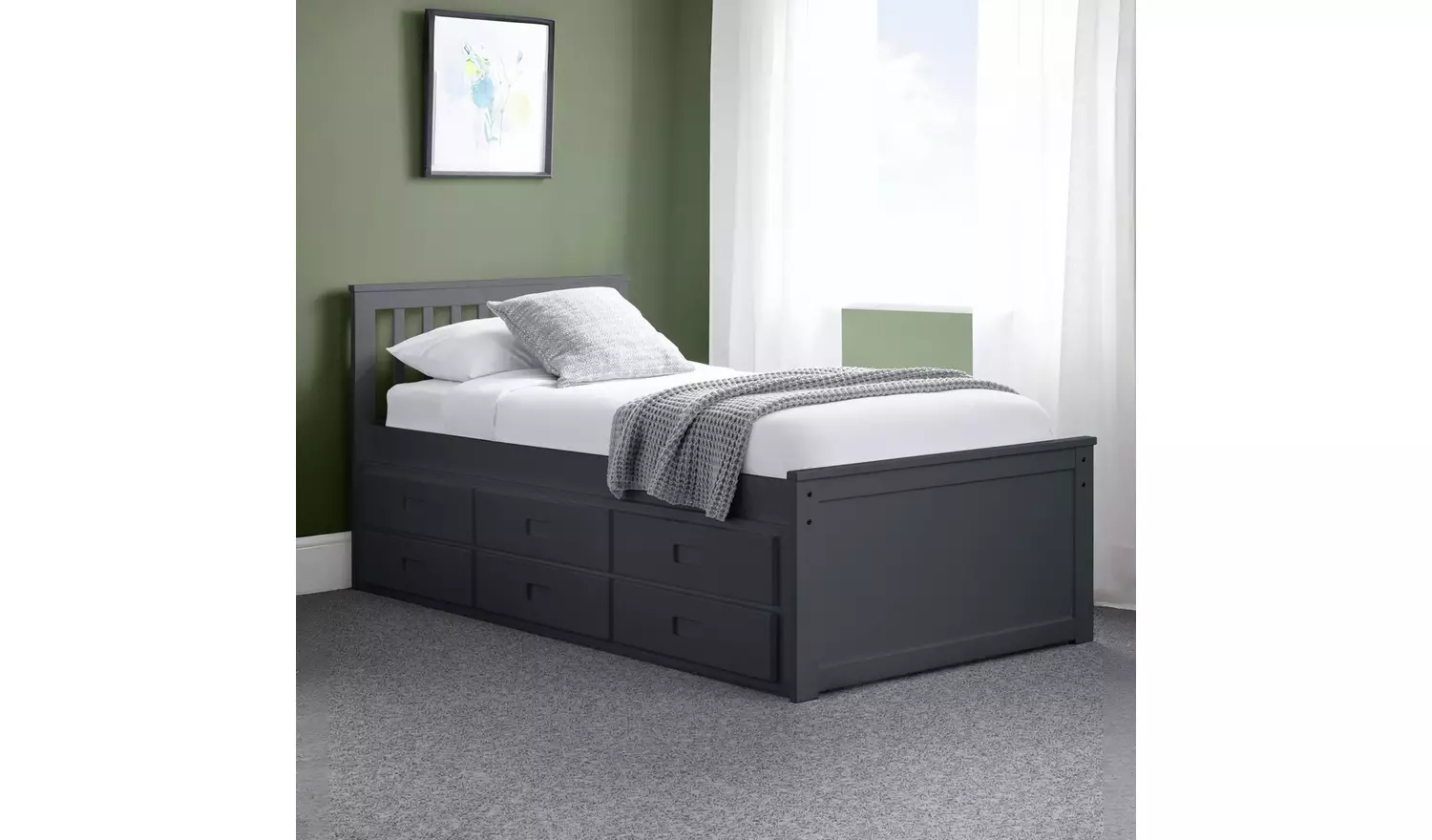 Julian Bowen Maisie Trundle Day Bed & 2 Mattresses- Charcoal