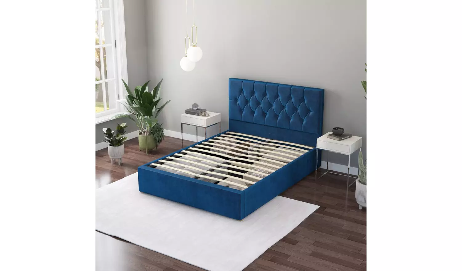 Aspire Olivier Kingsize Velvet End Lift OttomanBed - Navy