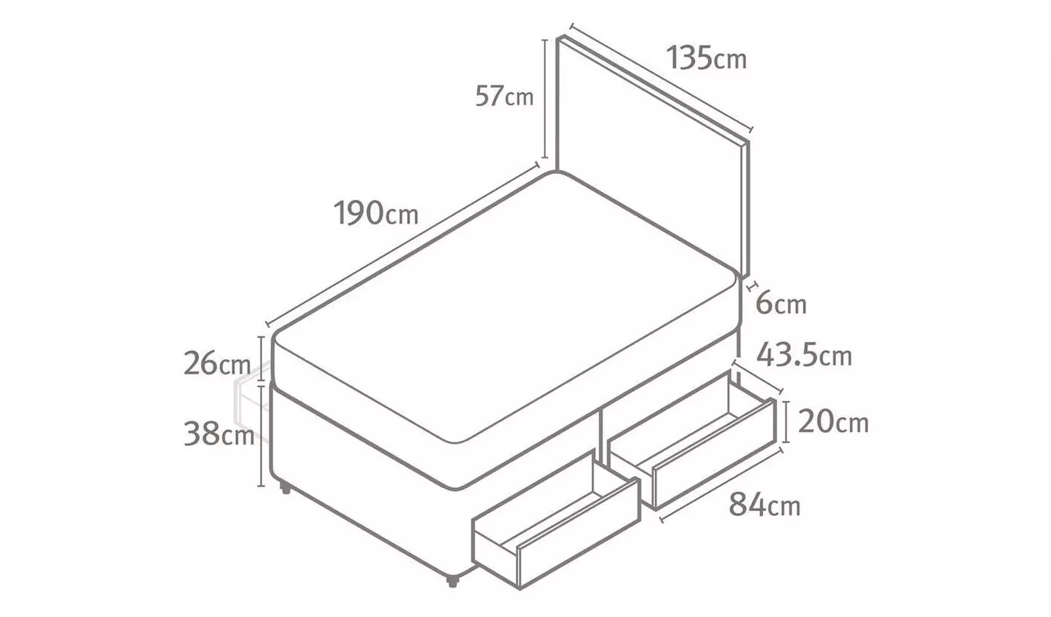Silentnight Middleton Double Memory 4 Drawer Divan Bed- Grey
