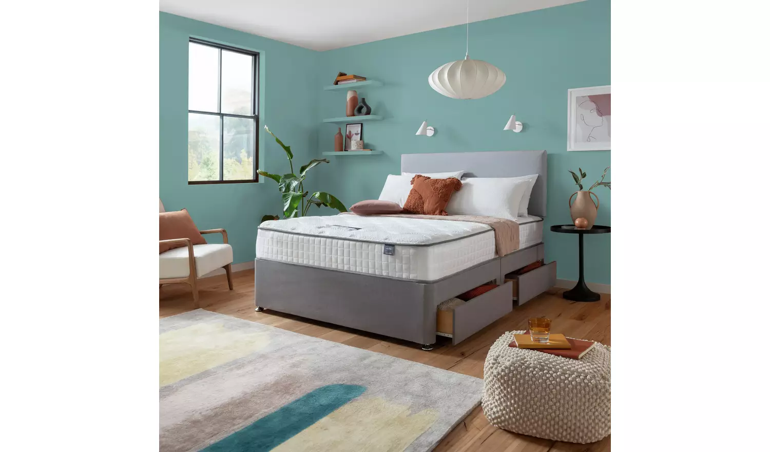 Silentnight Middleton Double Memory 4 Drawer Divan Bed- Grey