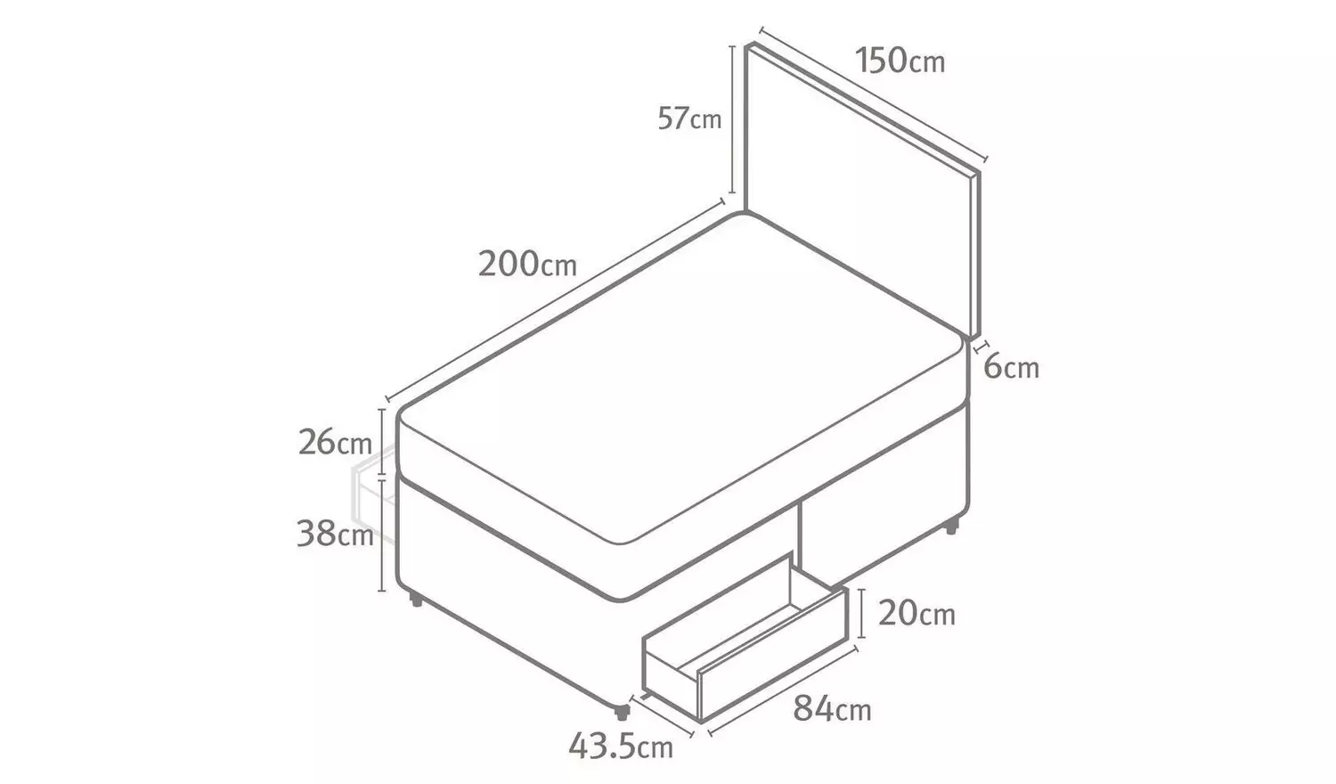 Silentnight Memory Kingsize 2 Drawer Divan Bed - Grey