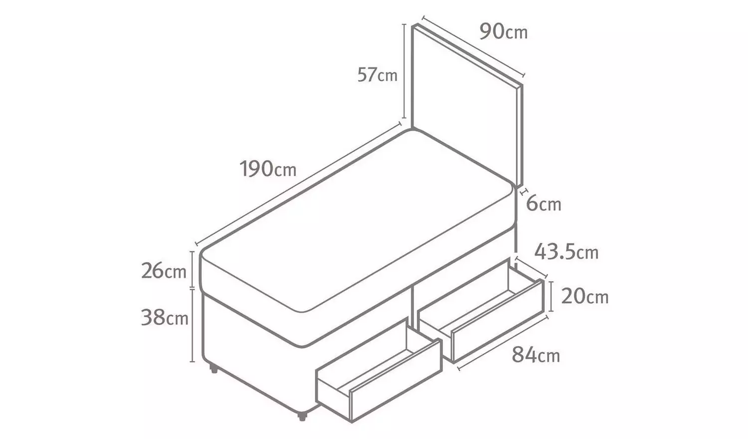 Silentnight Middleton Single Memory 2 Drawer Divan Bed- Grey