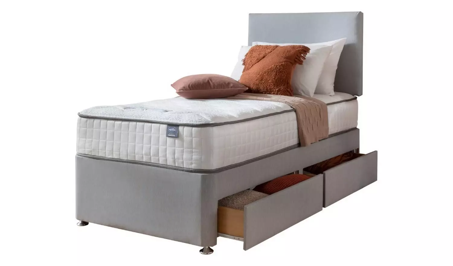 Silentnight Middleton Single Memory 2 Drawer Divan Bed- Grey