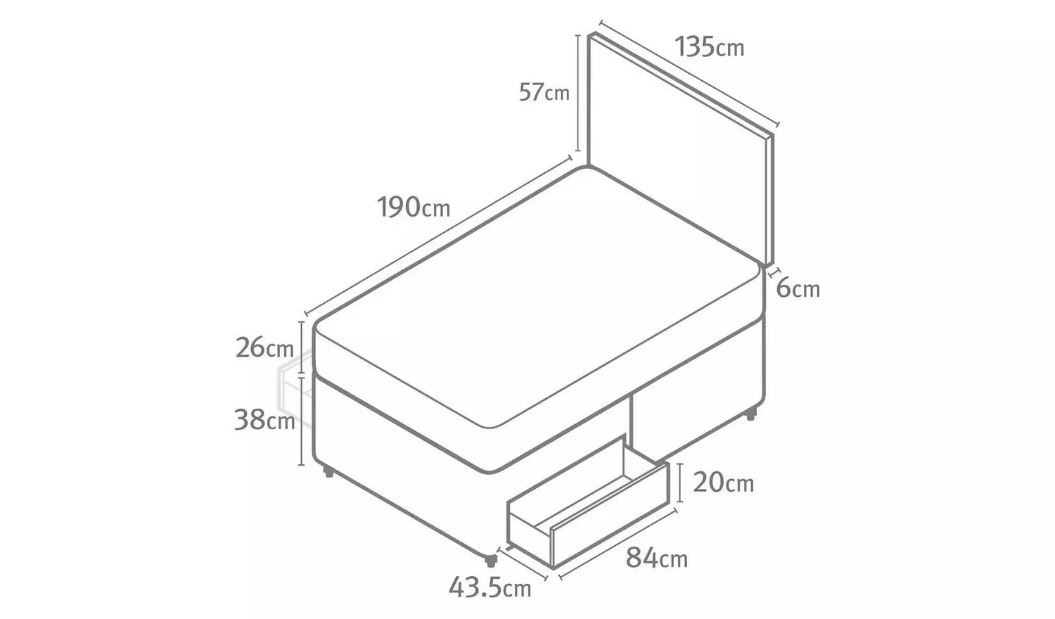 Silentnight Middleton Double Memory 2 Drawer Divan Bed- Grey