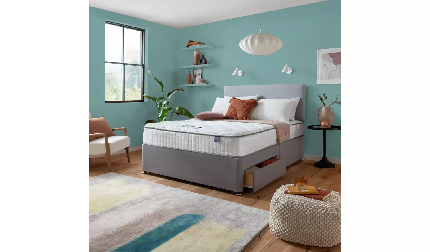 Silentnight Middleton Double Memory 2 Drawer Divan Bed- Grey