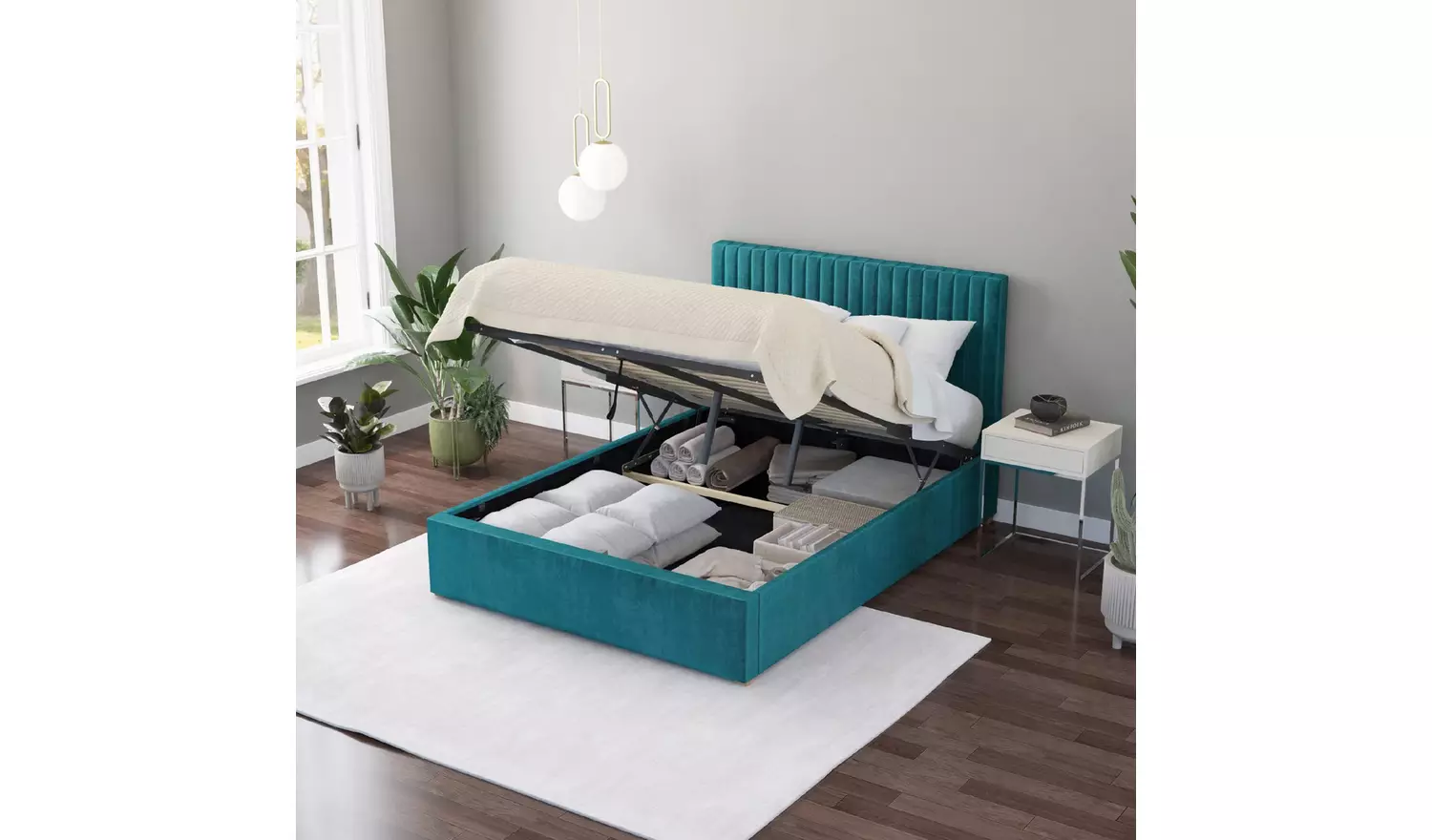 Aspire Grant Small Double End Lift Ottoman Bed-Emerald Green