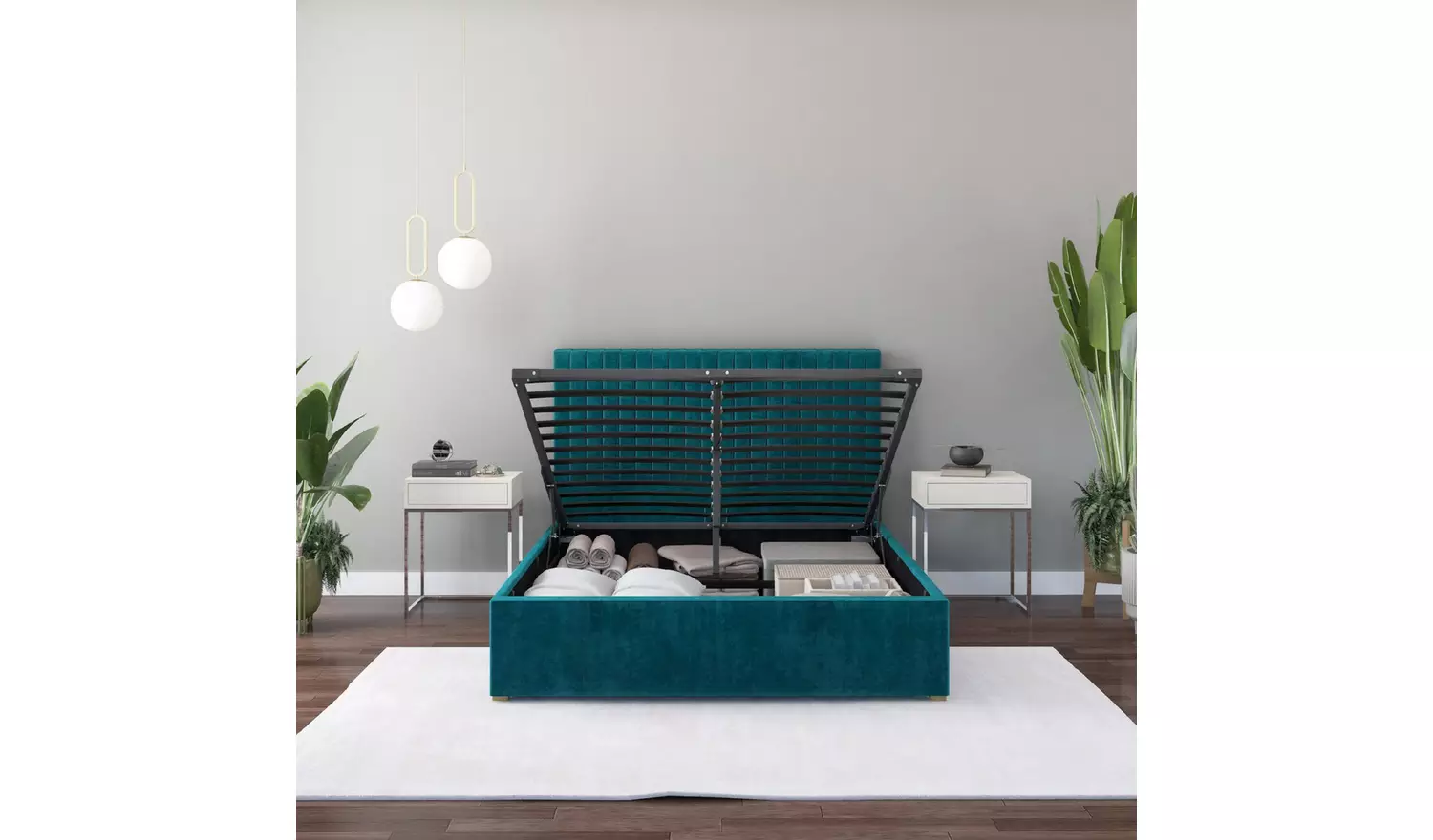 Aspire Grant Small Double End Lift Ottoman Bed-Emerald Green