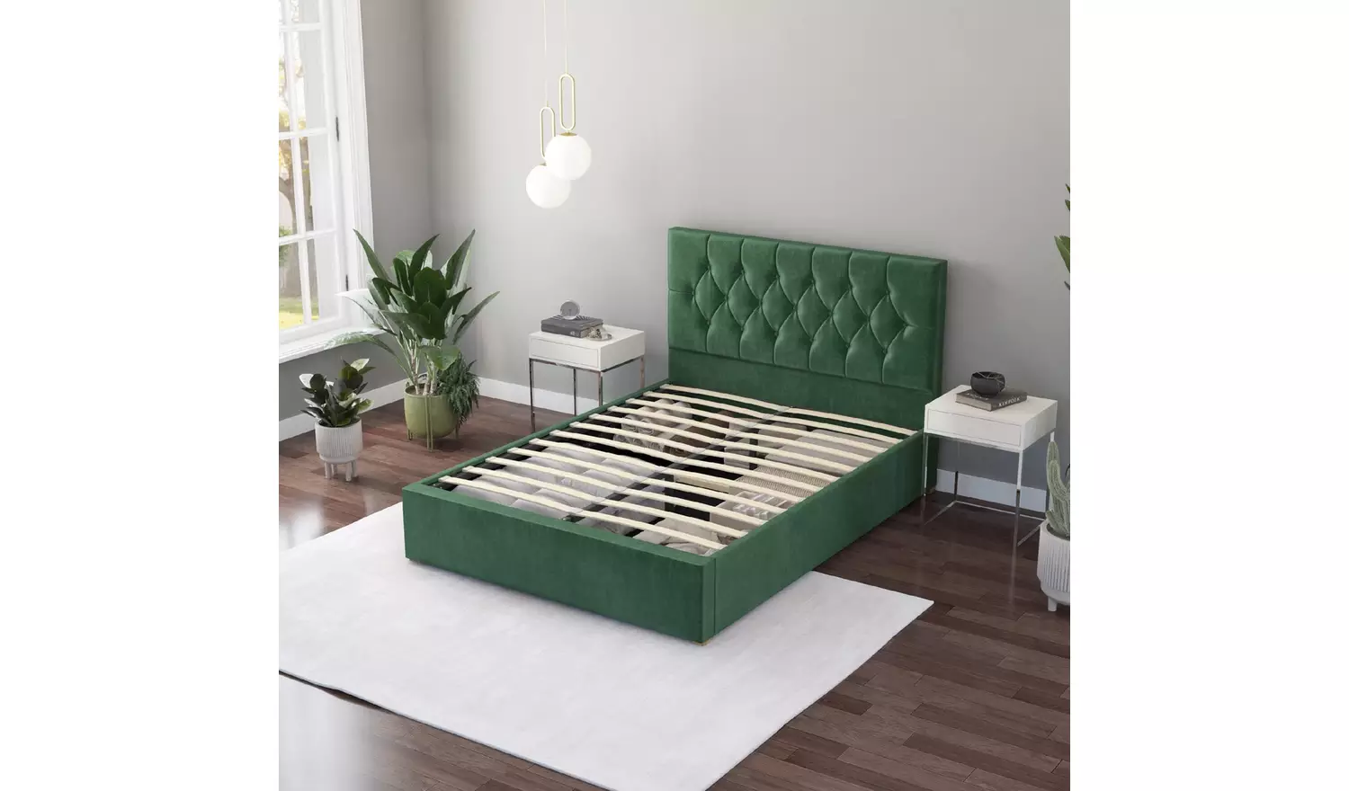 Aspire Olivier Superking Velvet End Lift Ottoman Bed - Green