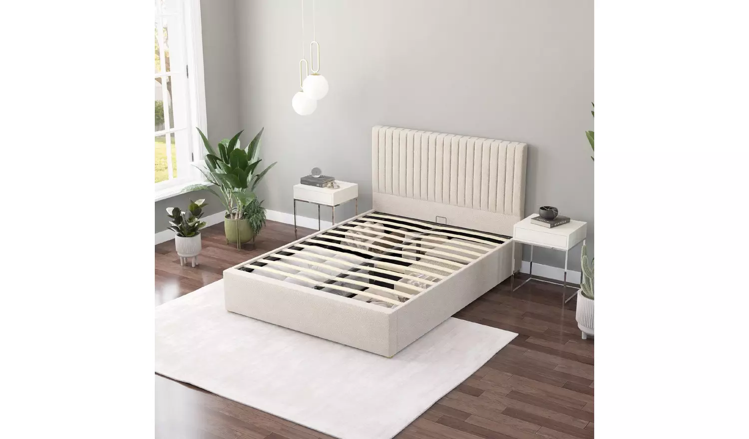 Aspire Grant Double Boucle End Lift Ottoman Bed - White