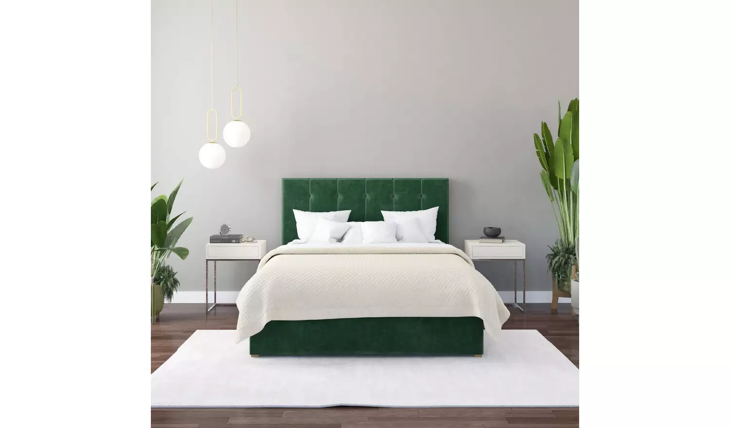Aspire Hepburn Kingsize Velvet End Lift Ottoman Bed - Green