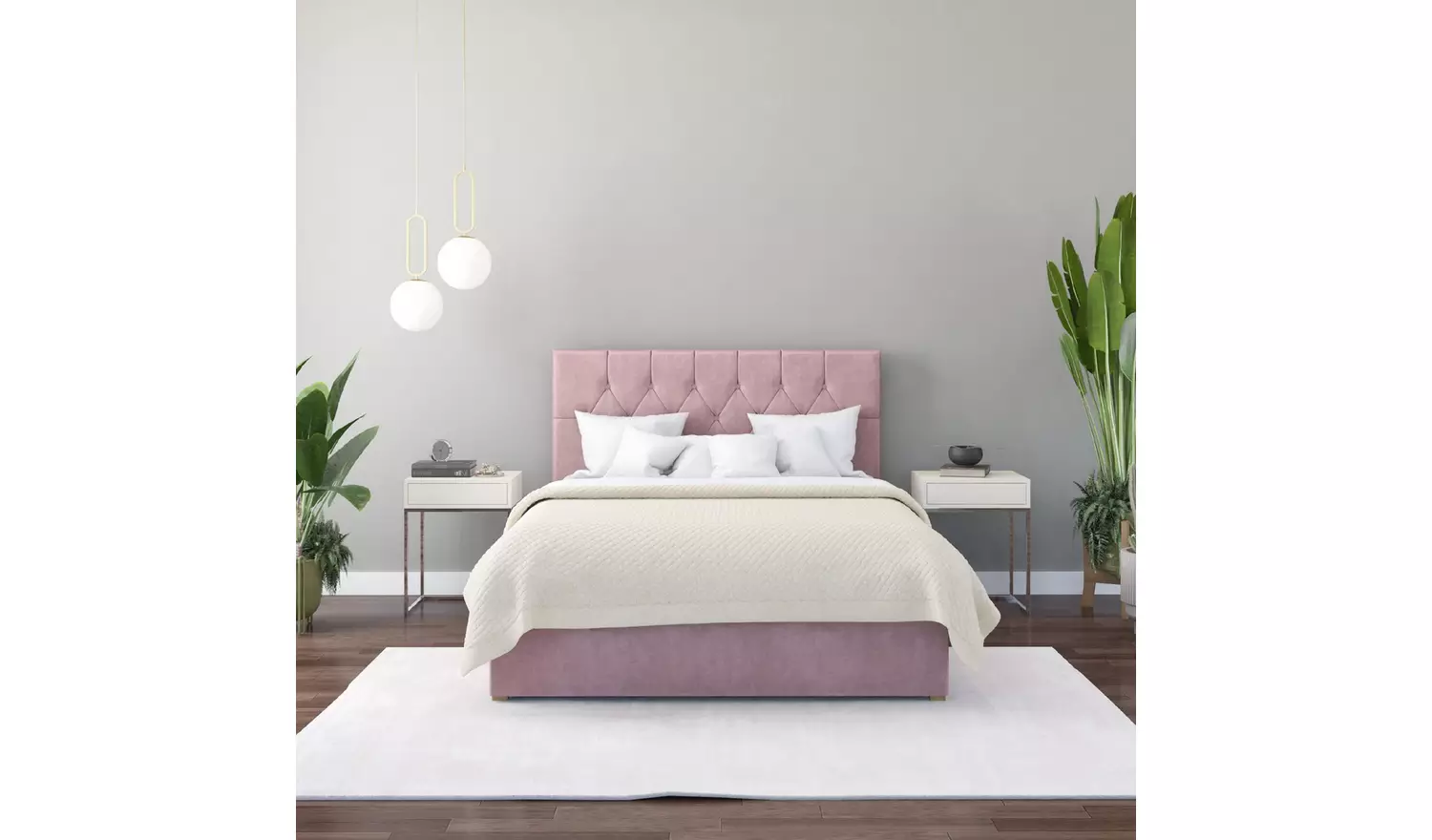 Aspire Olivier Superking Velvet End Lift Ottoman Bed - Blush