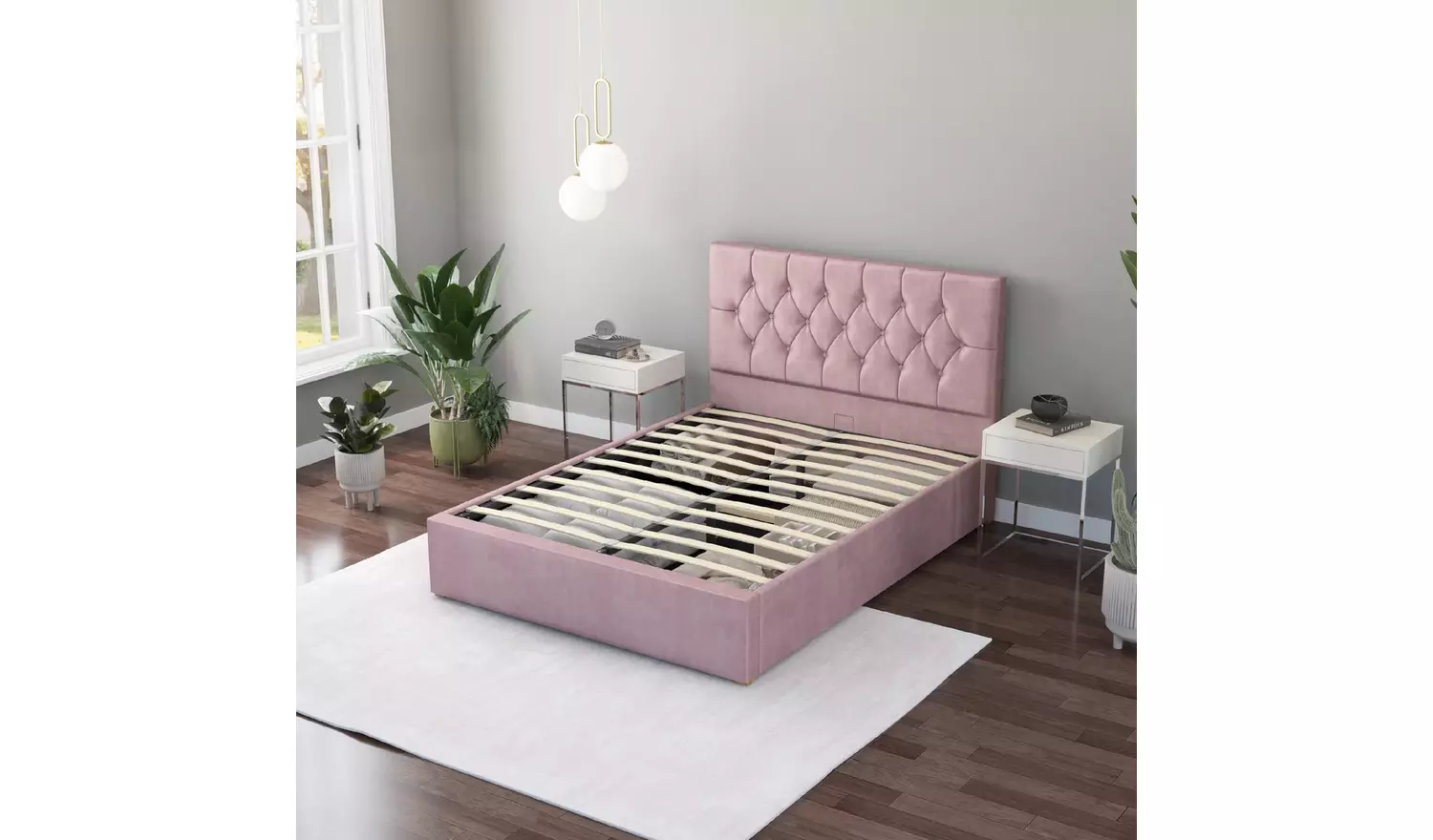Aspire Olivier Superking Velvet End Lift Ottoman Bed - Blush