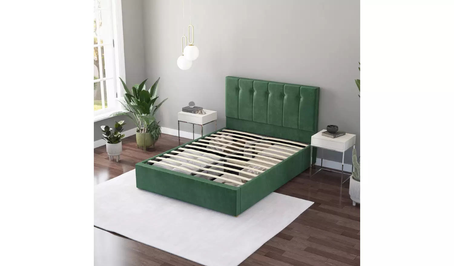 Aspire Hepburn Double Velvet End Lift Ottoman Bed - Green