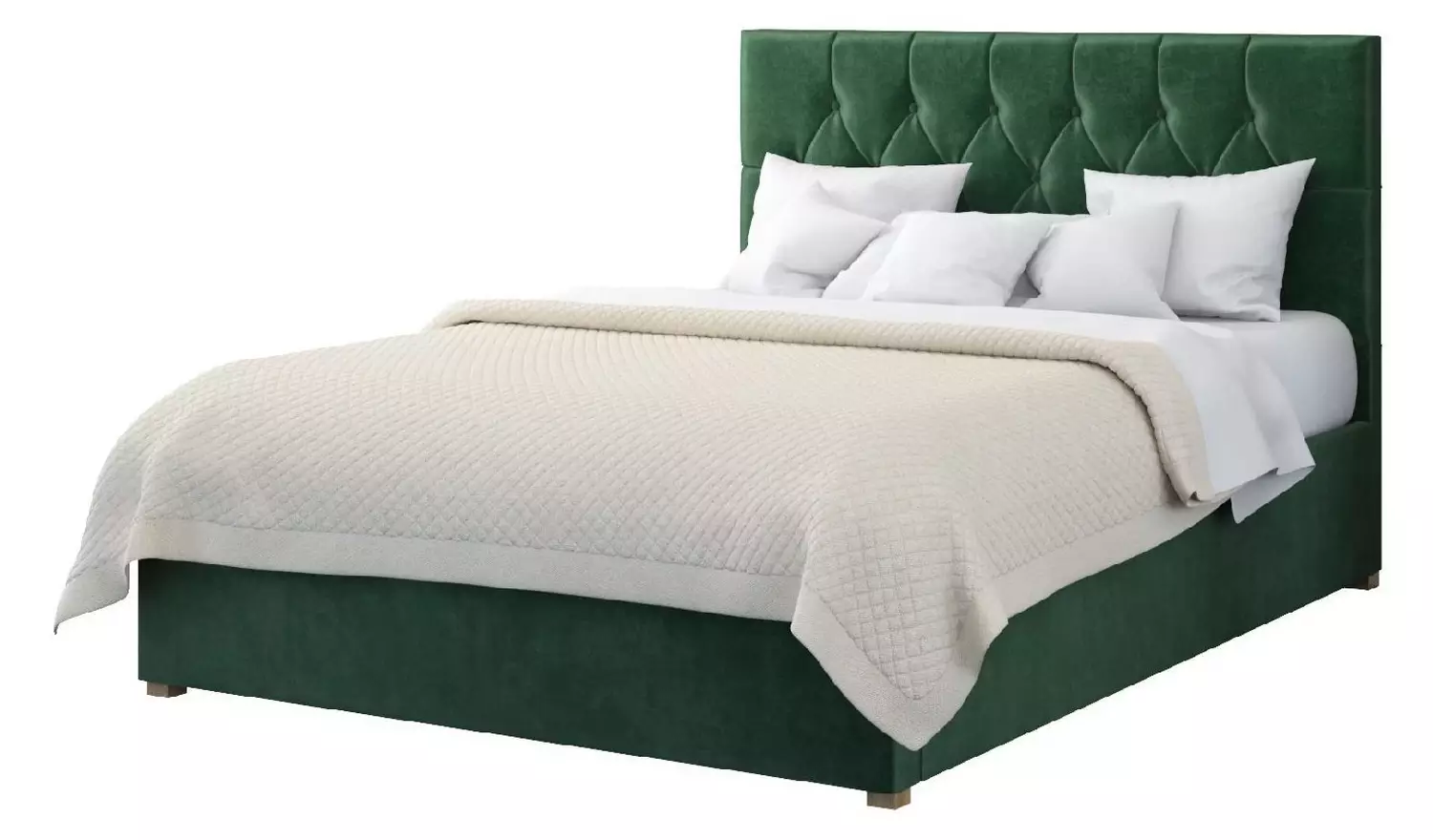 Aspire Olivier Double Velvet End Lift Ottoman Bed - Green