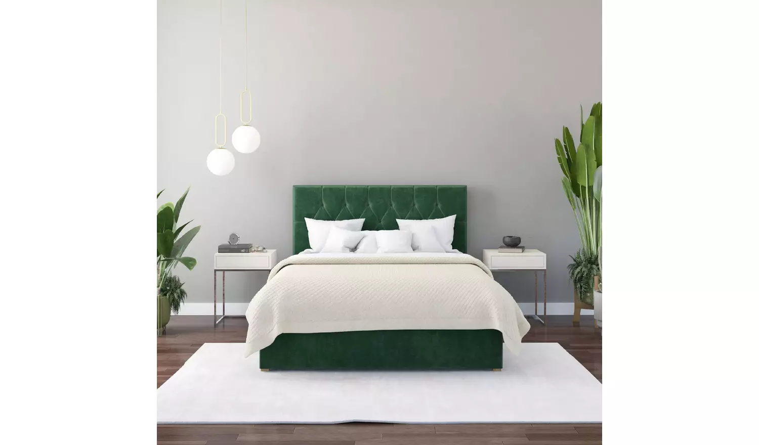 Aspire Olivier Double Velvet End Lift Ottoman Bed - Green