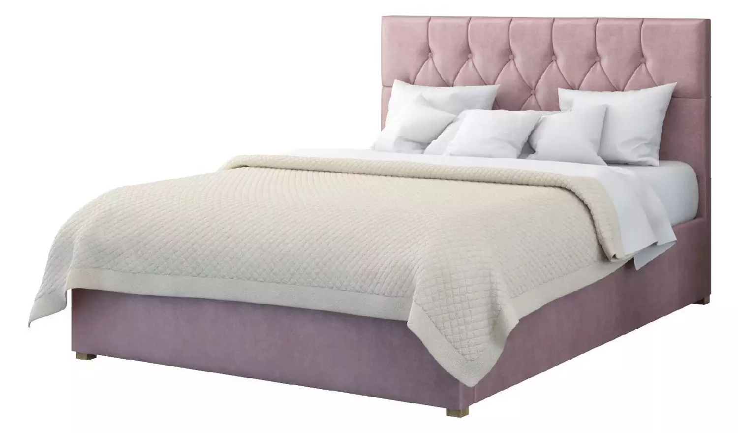 Aspire Olivier Double Velvet End Lift Ottoman Bed - Blush