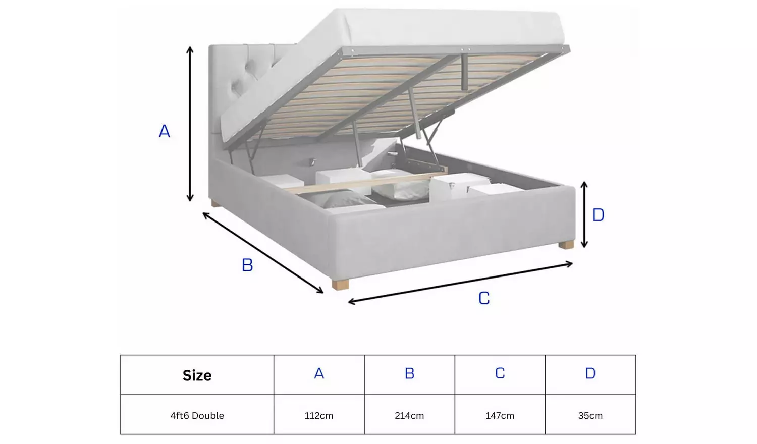 Aspire Olivier Double Velvet End Lift Ottoman Bed - Navy