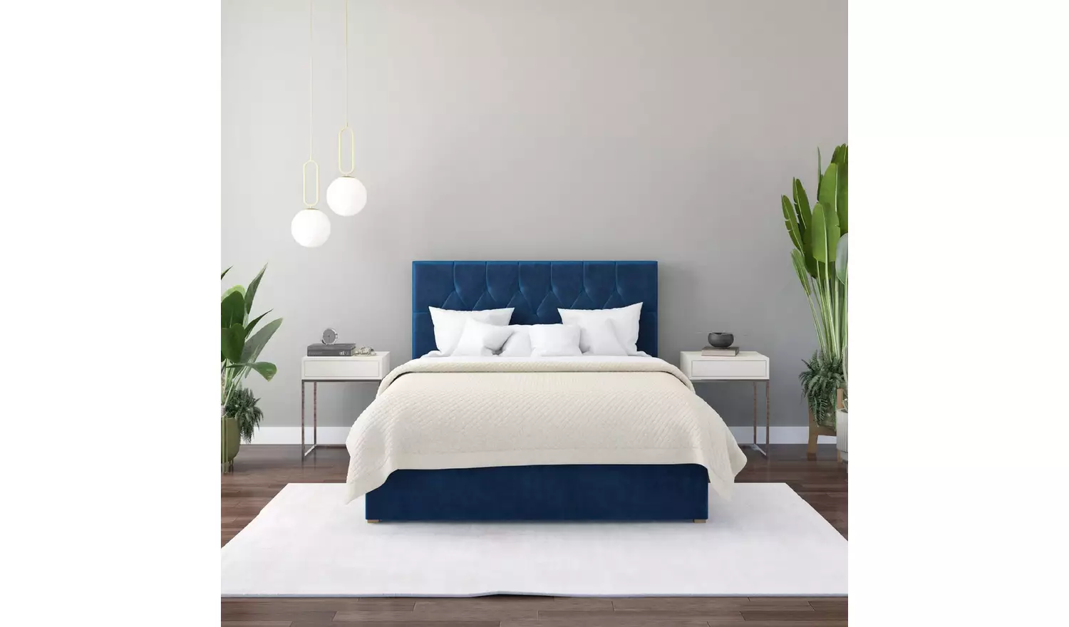 Aspire Olivier Double Velvet End Lift Ottoman Bed - Navy