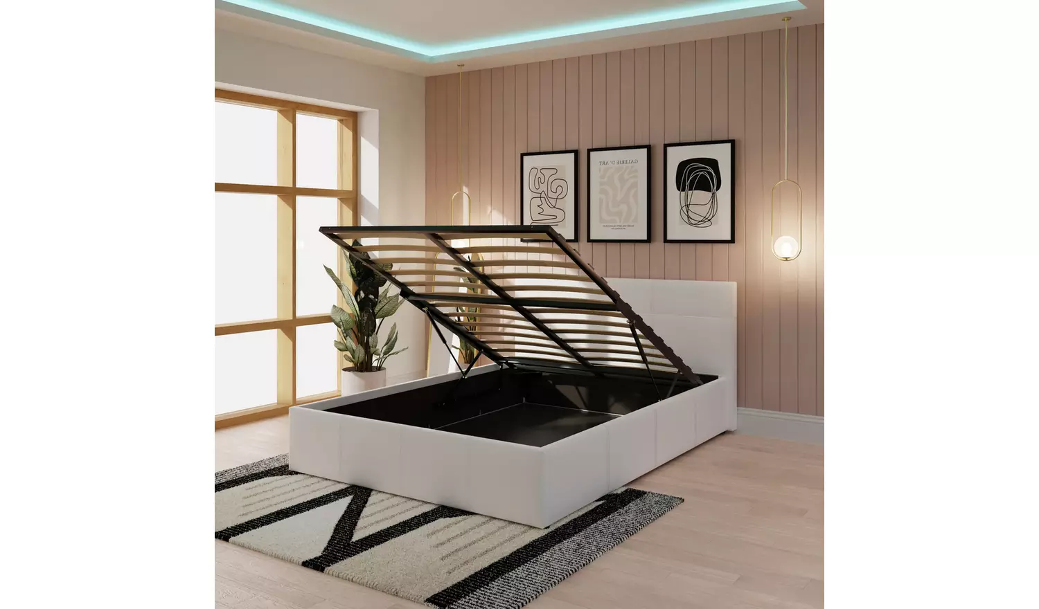 GFW End Lift Kingsize Ottoman Bed with Mattress - White